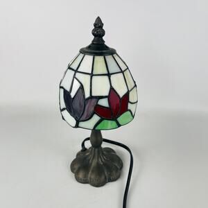 Tiffany Style Leaded Stained Glass Floral Lamp 10 1/8" H